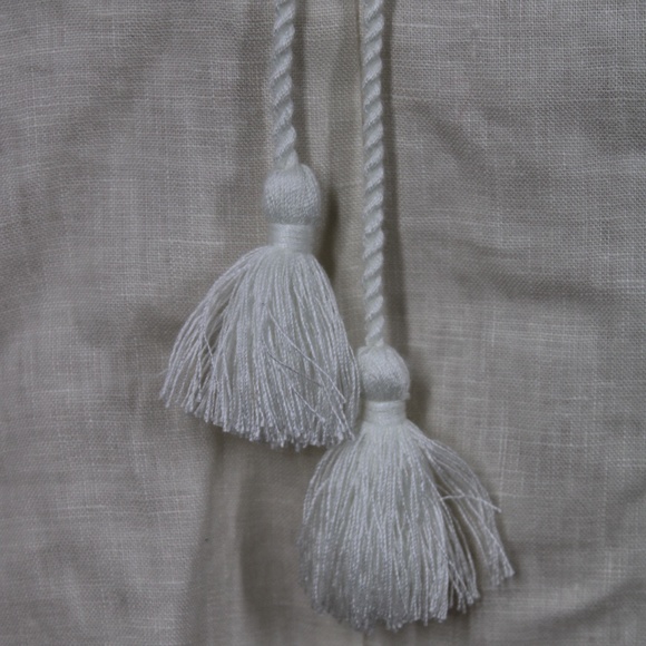 NWT Max Mara Weekend S Beige Linen/Jersey Tie Tassel Neck Peasant Boho Top - Picture 4 of 12